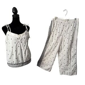 LOVE by GAP Embroidered Loungewear Pajama Set Cami Top Crop Pants Women Size L